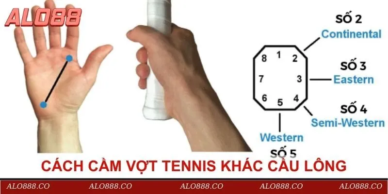 Cách cầm vợt tennis khác cầu lông