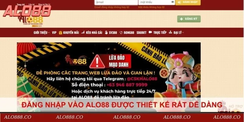 Đăng nhập vào Alo88 được thiết kế rất dễ dàng