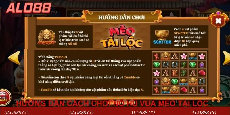 Hướng dẫn cách chơi nổ hũ Vua mèo tài lộc 